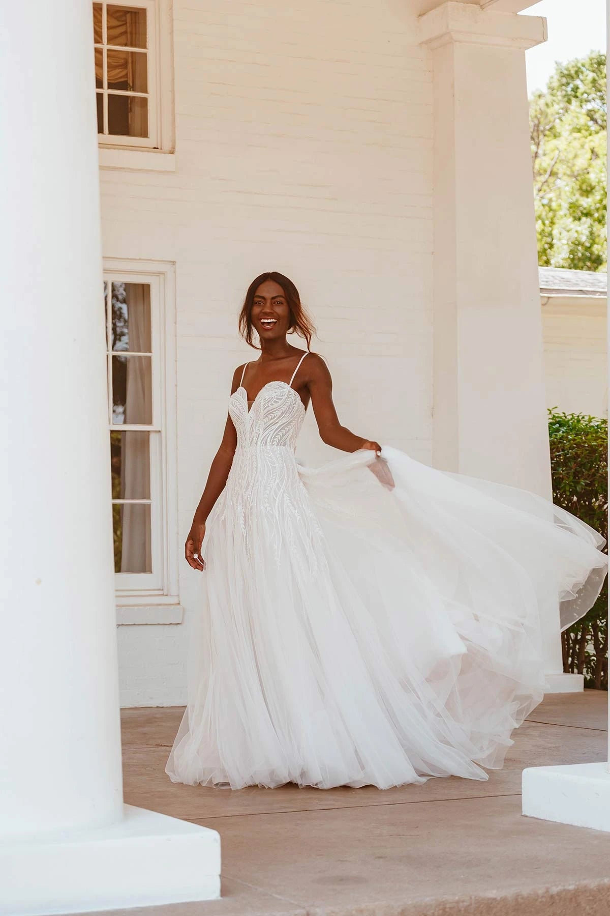 7490 - Whimsical Beaded Lace Wedding Dress with Tulle Skirt