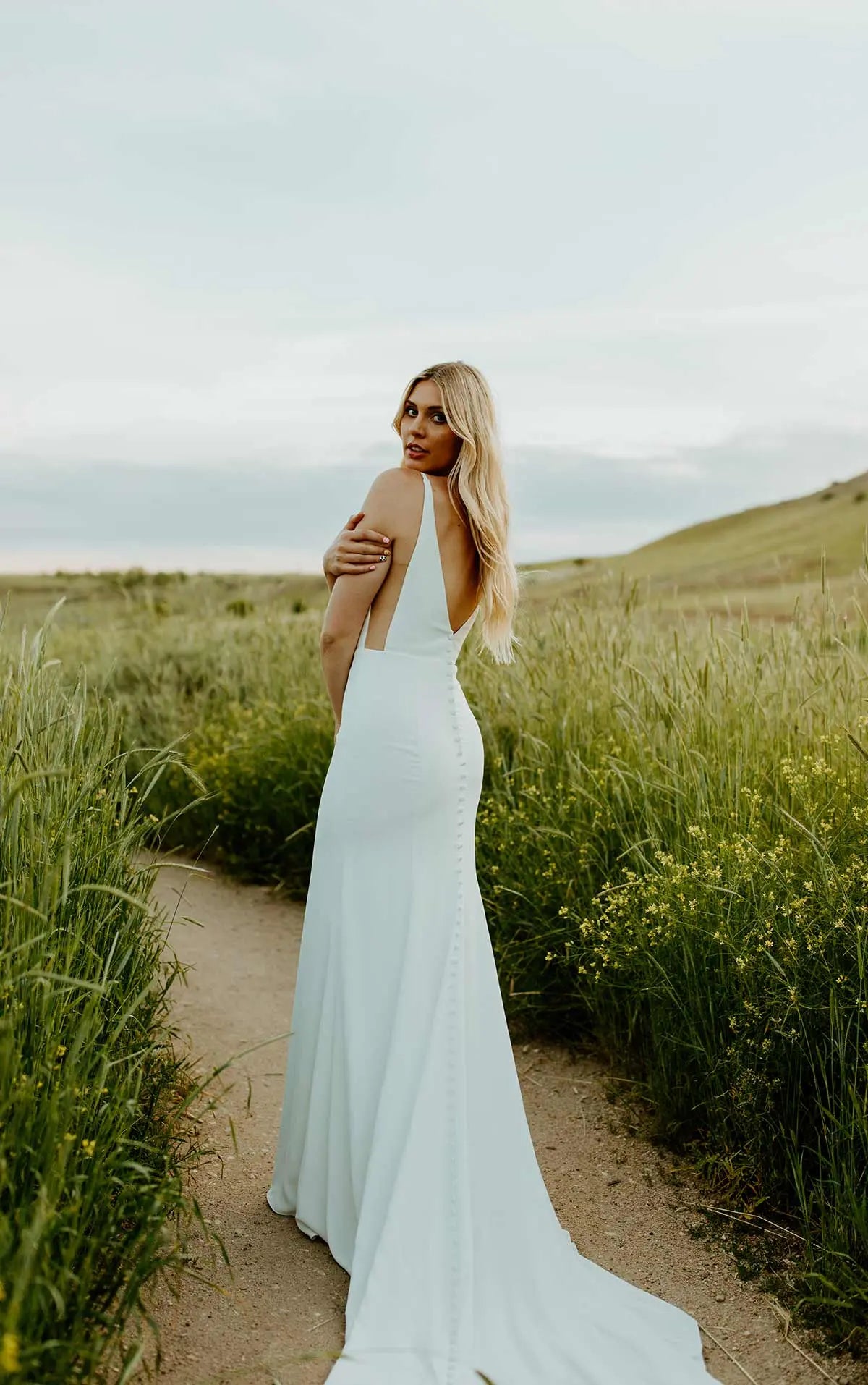 7669 - Modern Column Wedding Dress with Side Cutouts