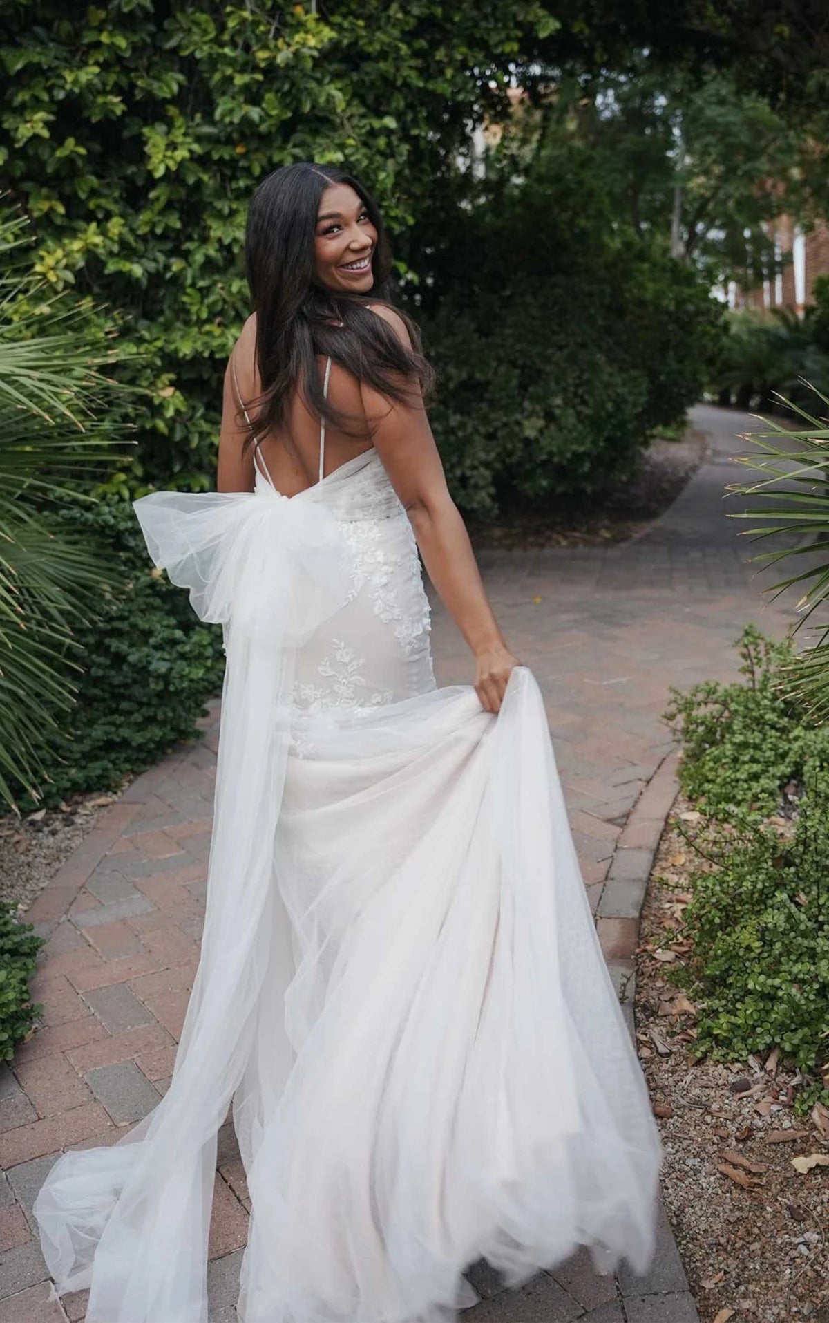 7696 - Flirty Lace Fit-and-Flare Wedding Dress with Deep Plunging Neckline
