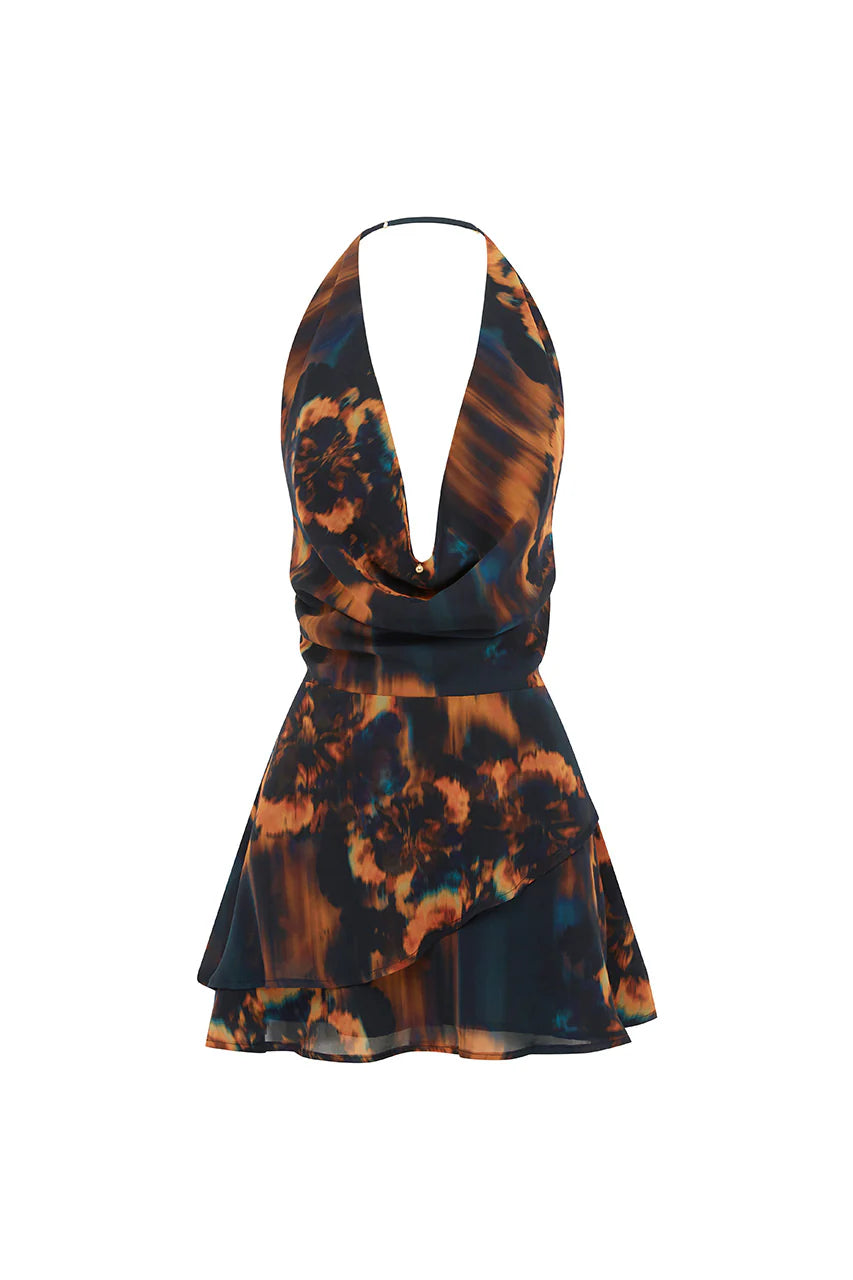 IMALI HALTER COWL MINI DRESS
