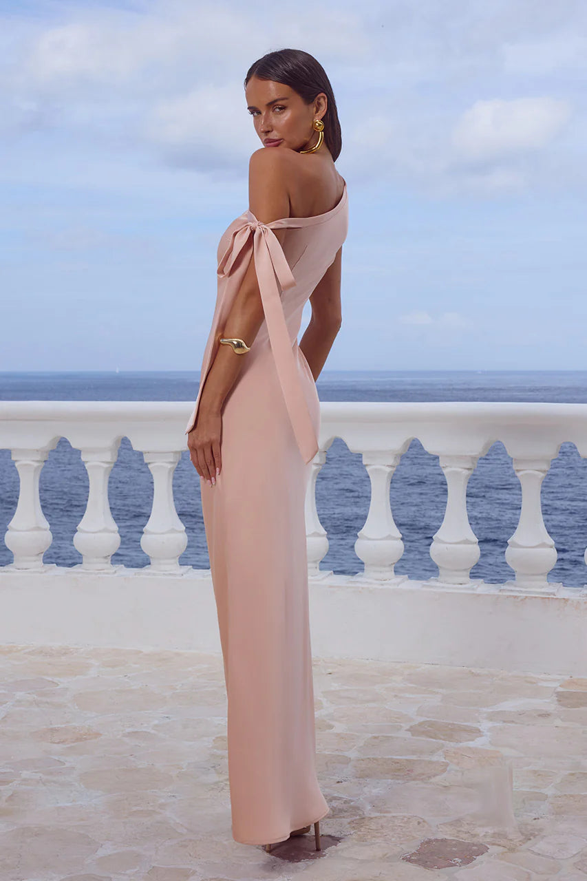 VIOLA ONE SHOULDER MAXI DRESS PEACH