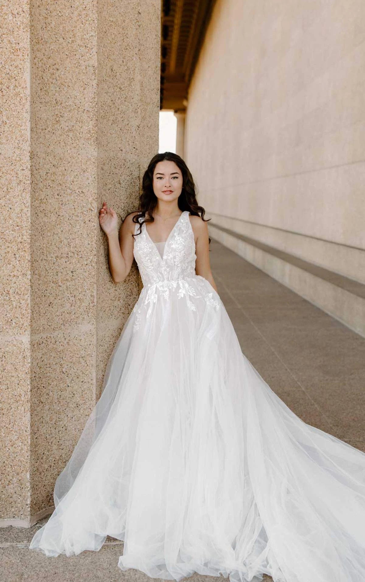7661 - Romantic Princess A-Line Wedding Dress in Beaded Floral Lace and Tulle