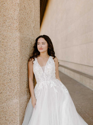 7661 - Romantic Princess A-Line Wedding Dress in Beaded Floral Lace and Tulle