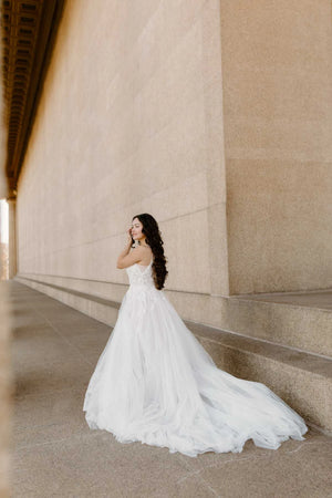 7661 - Romantic Princess A-Line Wedding Dress in Beaded Floral Lace and Tulle