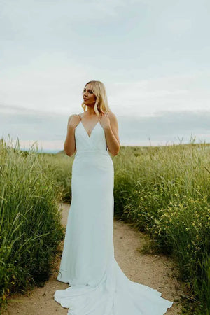 7669 - Modern Column Wedding Dress with Side Cutouts