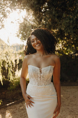 7675 - Modern Boho Long Sleeve Wedding Dress with Plunging Neckline