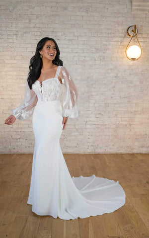 7675 - Modern Boho Long Sleeve Wedding Dress with Plunging Neckline