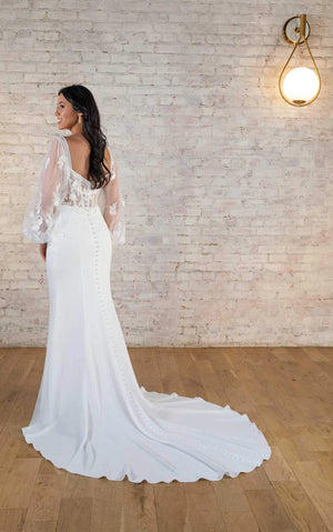 7675 - Modern Boho Long Sleeve Wedding Dress with Plunging Neckline