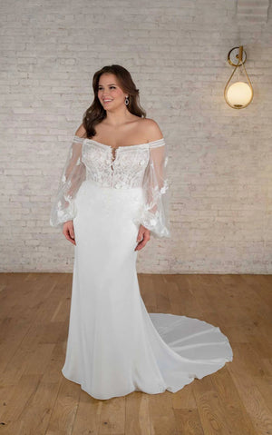 7675 - Modern Boho Long Sleeve Wedding Dress with Plunging Neckline