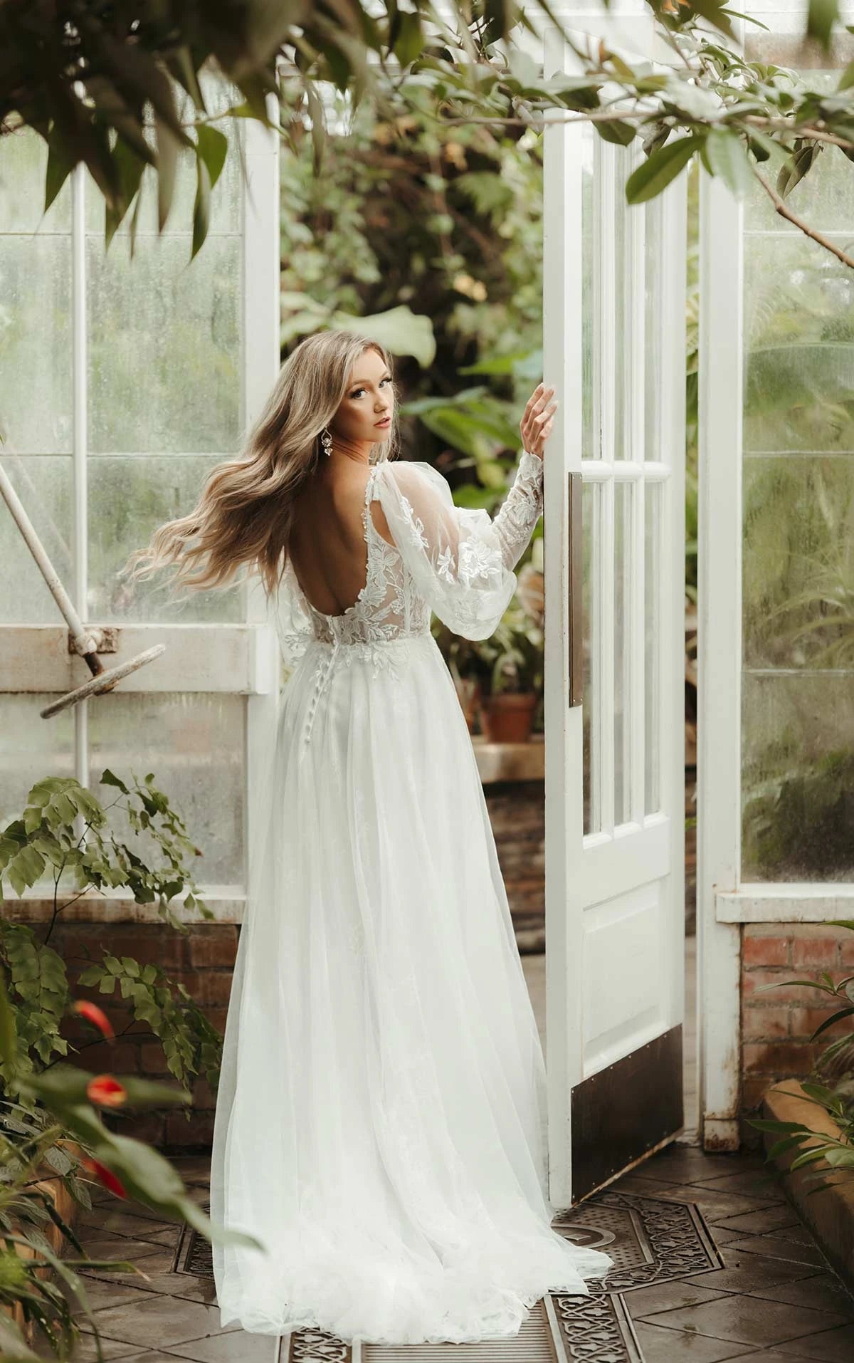 7678 - Romantic Lace and Tulle A-Line Wedding Dress with Low Back Detail