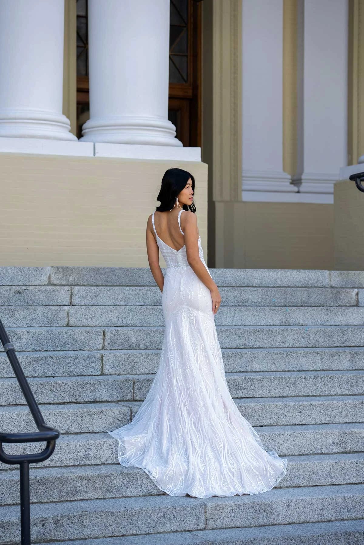 7686 - Sparkling Sequin Designer Sheath Wedding Dress with Spaghetti Straps