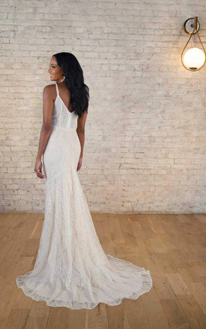 7686 - Sparkling Sequin Designer Sheath Wedding Dress with Spaghetti Straps