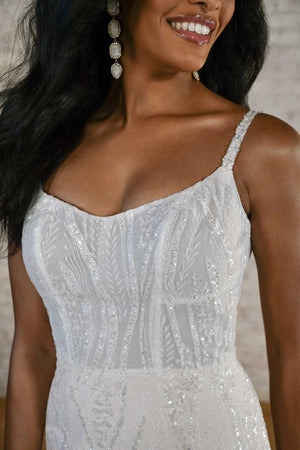 7686 - Sparkling Sequin Designer Sheath Wedding Dress with Spaghetti Straps