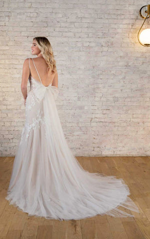 7696 - Flirty Lace Fit-and-Flare Wedding Dress with Deep Plunging Neckline
