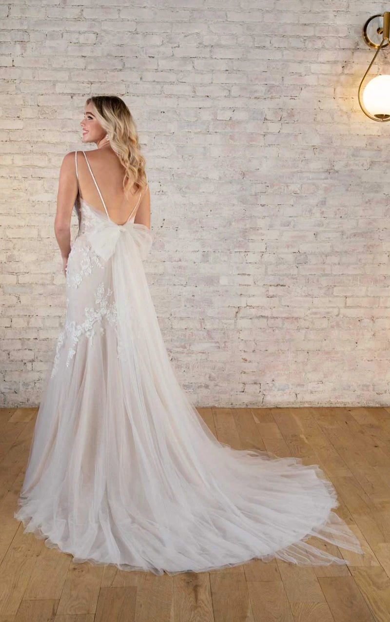 7696 - Flirty Lace Fit-and-Flare Wedding Dress with Deep Plunging Neckline