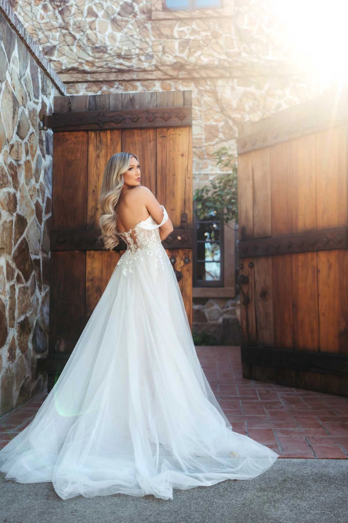 7740 -  Enchanting Off-the-Shoulder A-Line Wedding Dress in Lace and Tulle