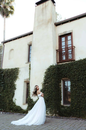 7740 -  Enchanting Off-the-Shoulder A-Line Wedding Dress in Lace and Tulle