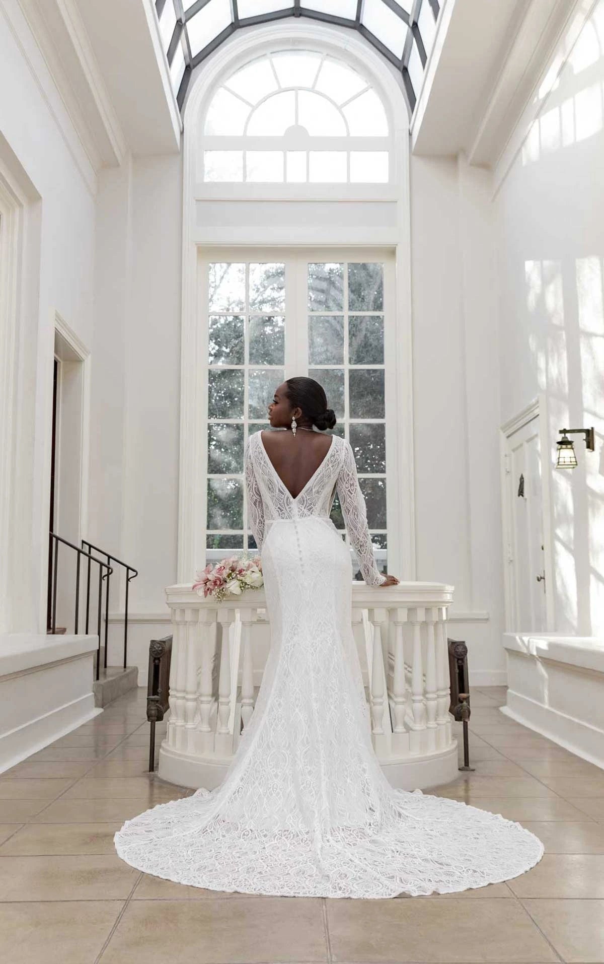 7742 - Modern Boho Designer Sheath Wedding Dress with Long Sleeves