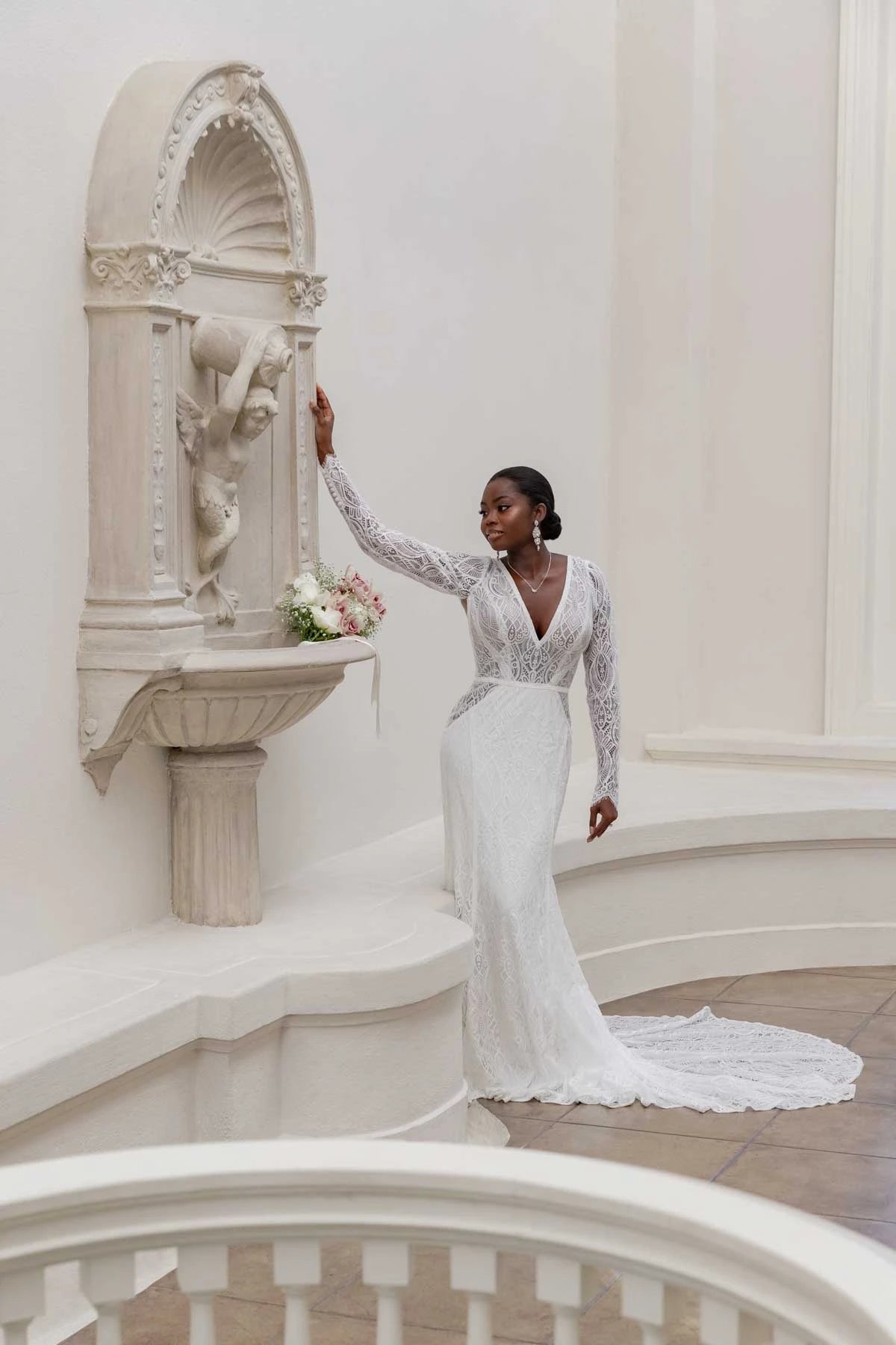 7742 - Modern Boho Designer Sheath Wedding Dress with Long Sleeves