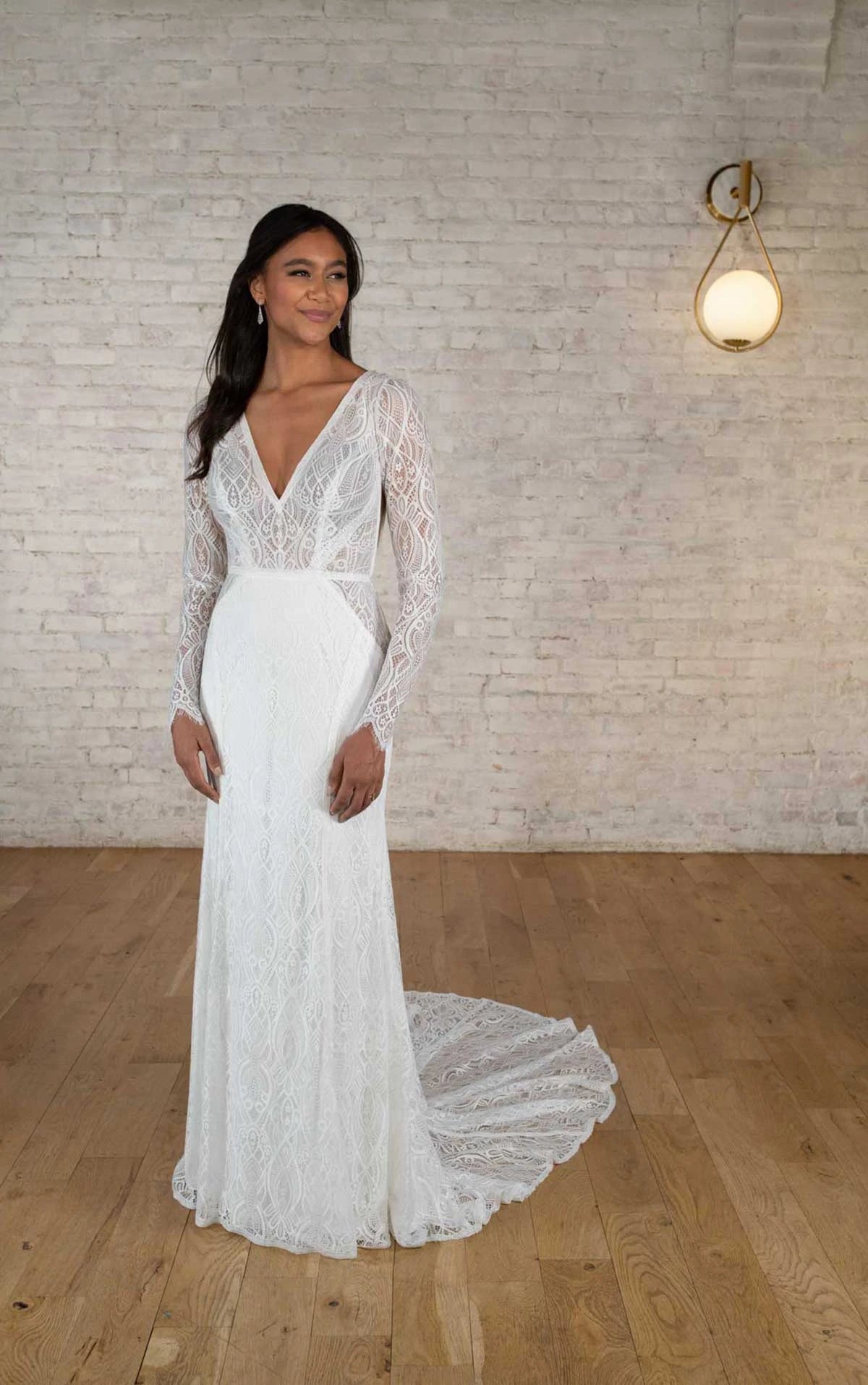 7742 - Modern Boho Designer Sheath Wedding Dress with Long Sleeves