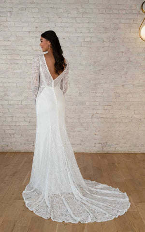 7742 - Modern Boho Designer Sheath Wedding Dress with Long Sleeves