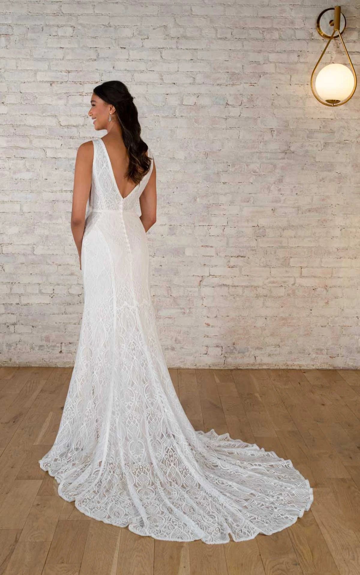 7742 - Modern Boho Designer Sheath Wedding Dress with Long Sleeves