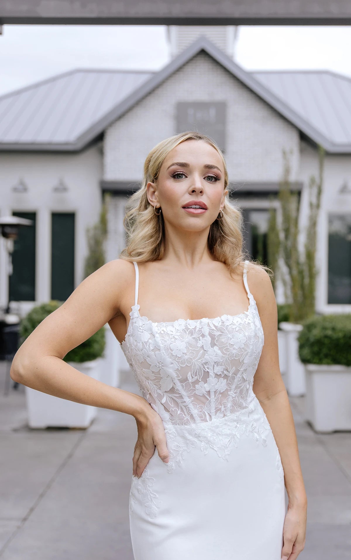 7868 - Sexy Sheer Spaghetti Strap Column Wedding Dress in Lace and Crepe