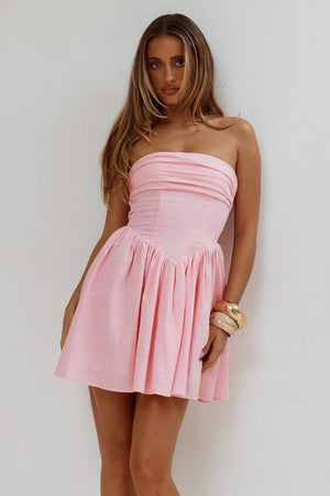 KIYO STRAPLESS TIE BACK MINI DRESS