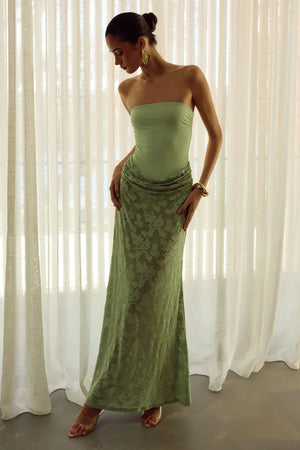 LAKITA STRAPLESS LACE MAXI DRESS - KEY LIME