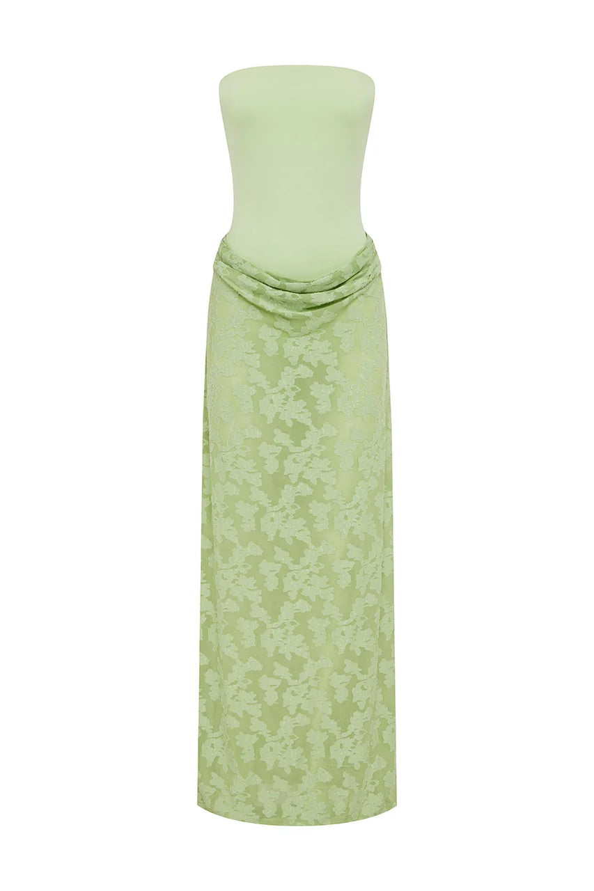 LAKITA STRAPLESS LACE MAXI DRESS - KEY LIME