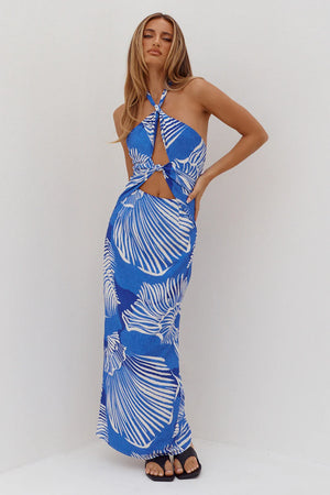SHELLIE KEYHOLE HALTER MIDI DRESS