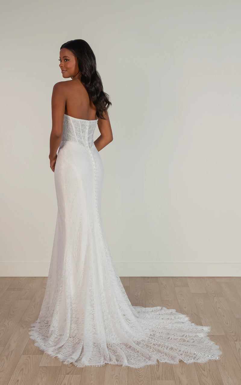 SY8086 - Romantic Strapless Chantily Lace Column Wedding Dress
