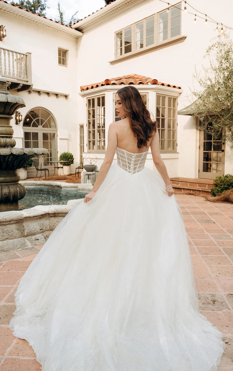 SY8087 - Modern Romantic Strapless Ruched Tulle Wedding Dress