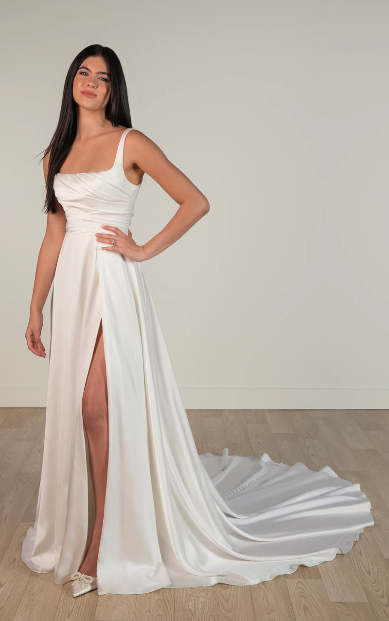 SY8110 - Minimalist Chic Modern A-Line Wedding Dress with Ruched Bodice and Scoop Back