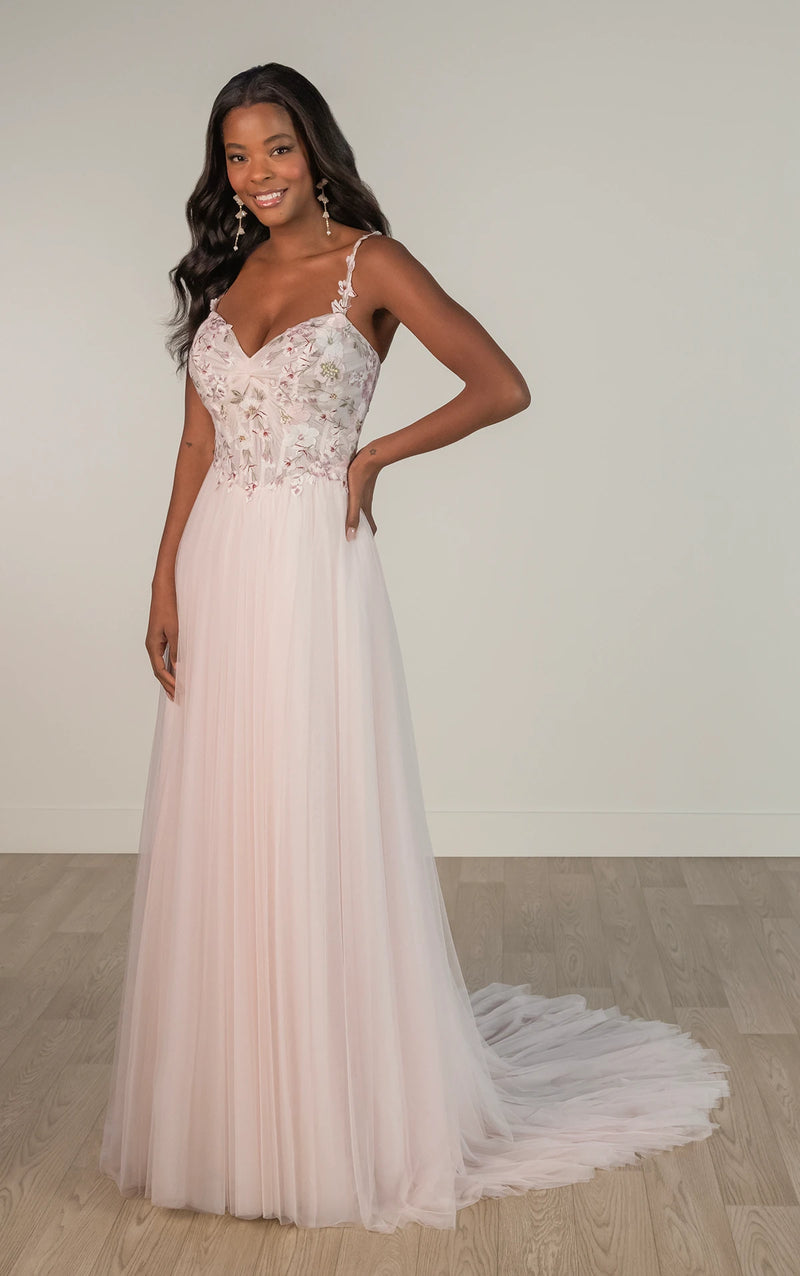 SY8113 - Colorful Embroidered A-Line Wedding Dress with Twisted Knot Sweetheart Neckline