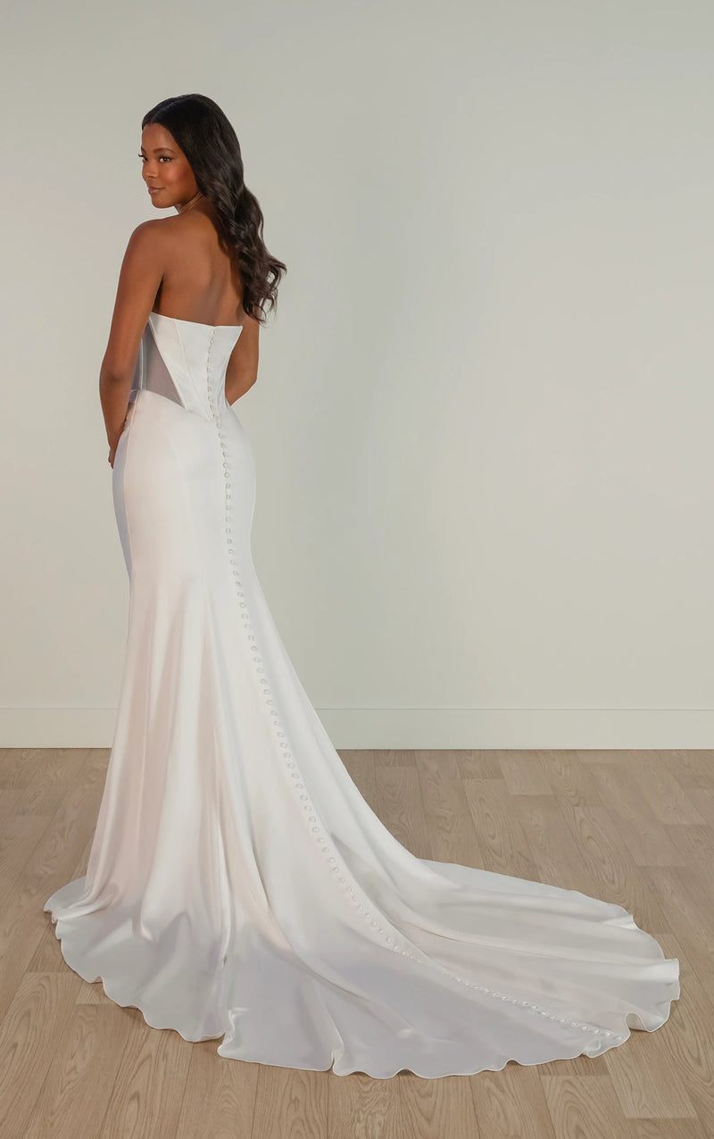 SY8161 - Strapless Satin Column Wedding Dress with Corset Bodice