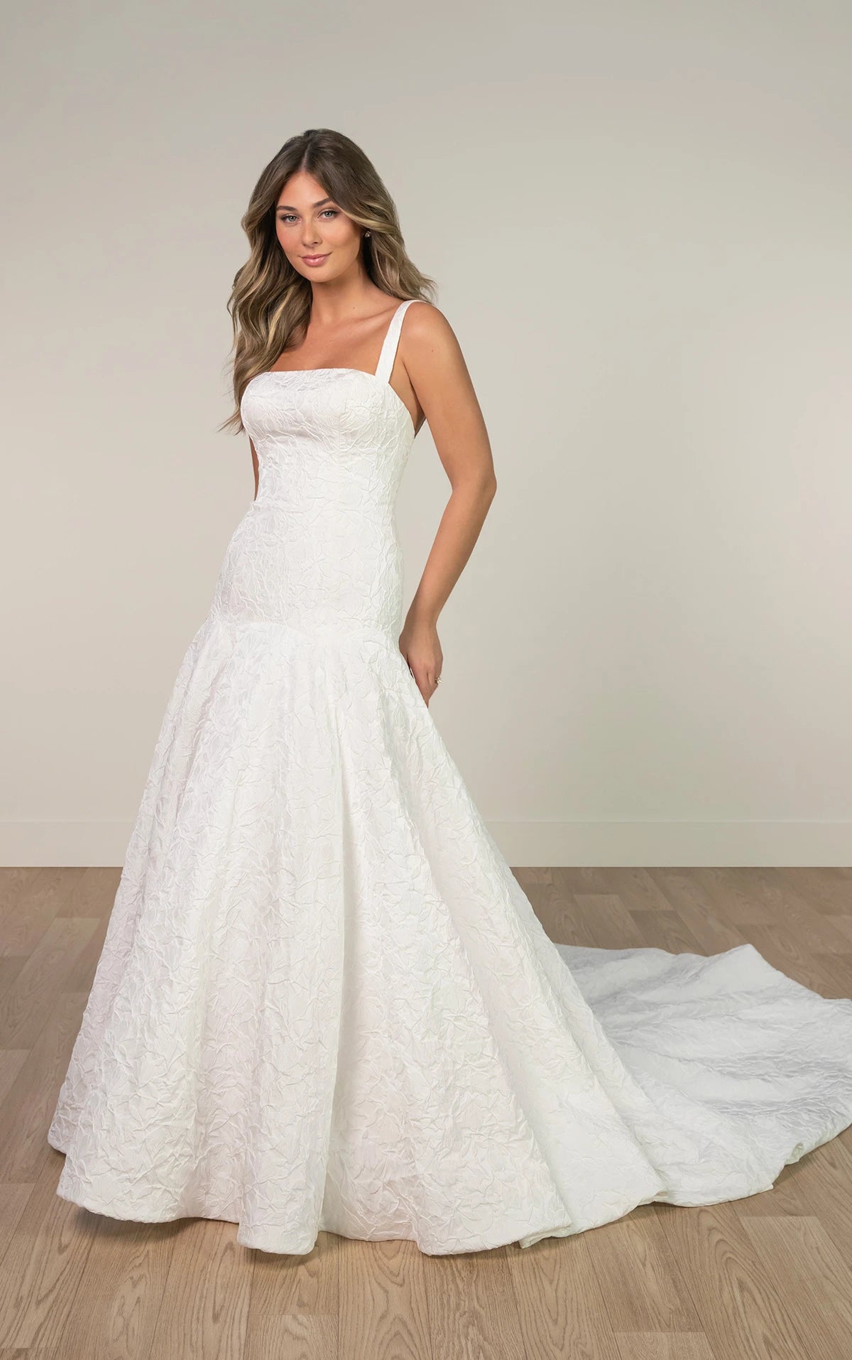 SY8202 - Jacquard Fit-and-Flare Wedding Dress with Drop Waist