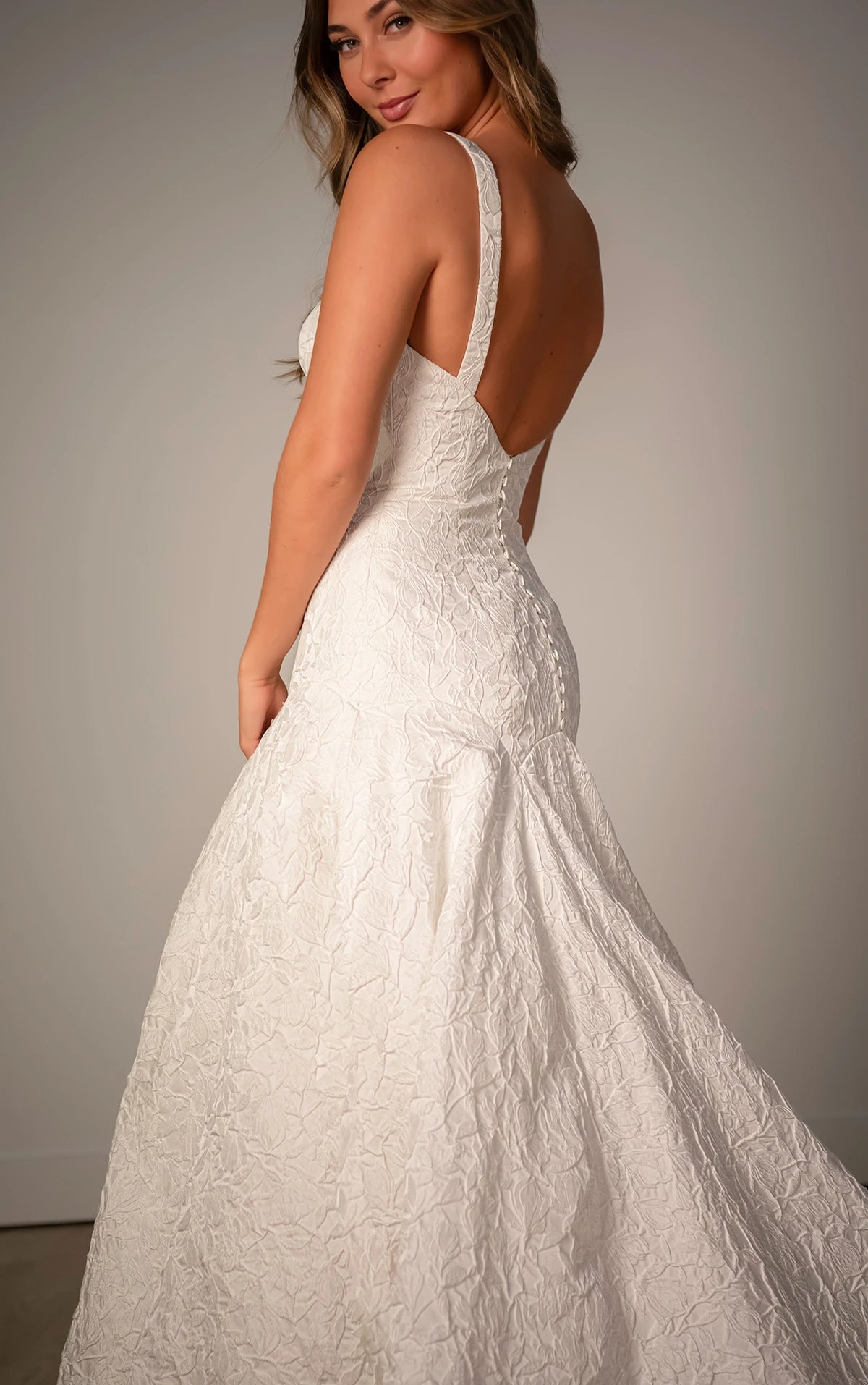 SY8202 - Jacquard Fit-and-Flare Wedding Dress with Drop Waist