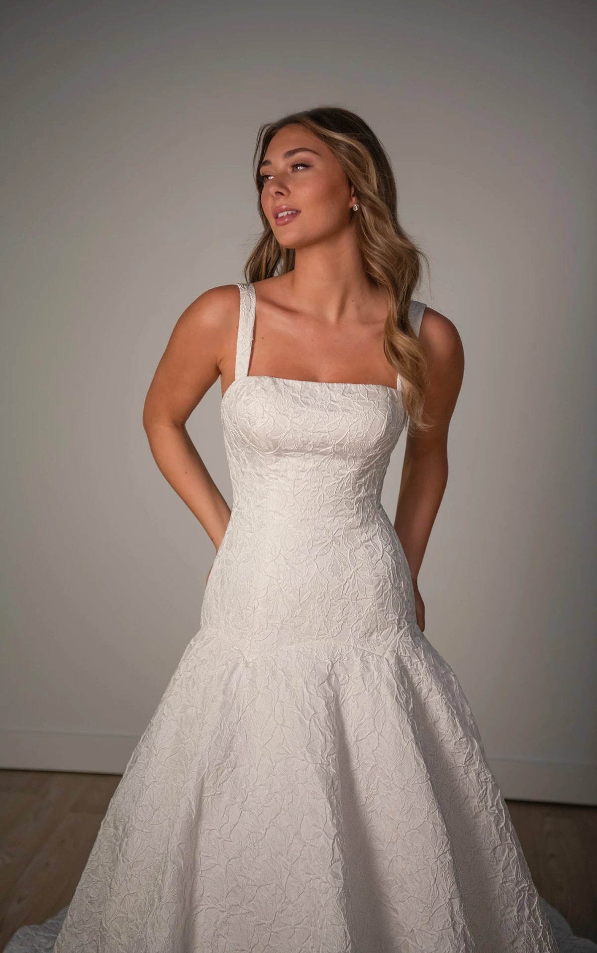 SY8202 - Jacquard Fit-and-Flare Wedding Dress with Drop Waist