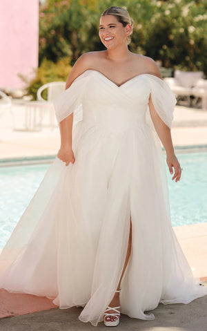 SY8215 - Printed Organza Off-the-Shoulder Wedding Dress with Basque Waist