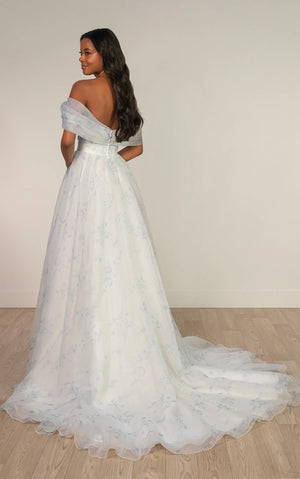 SY8215 - Printed Organza Off-the-Shoulder Wedding Dress with Basque Waist