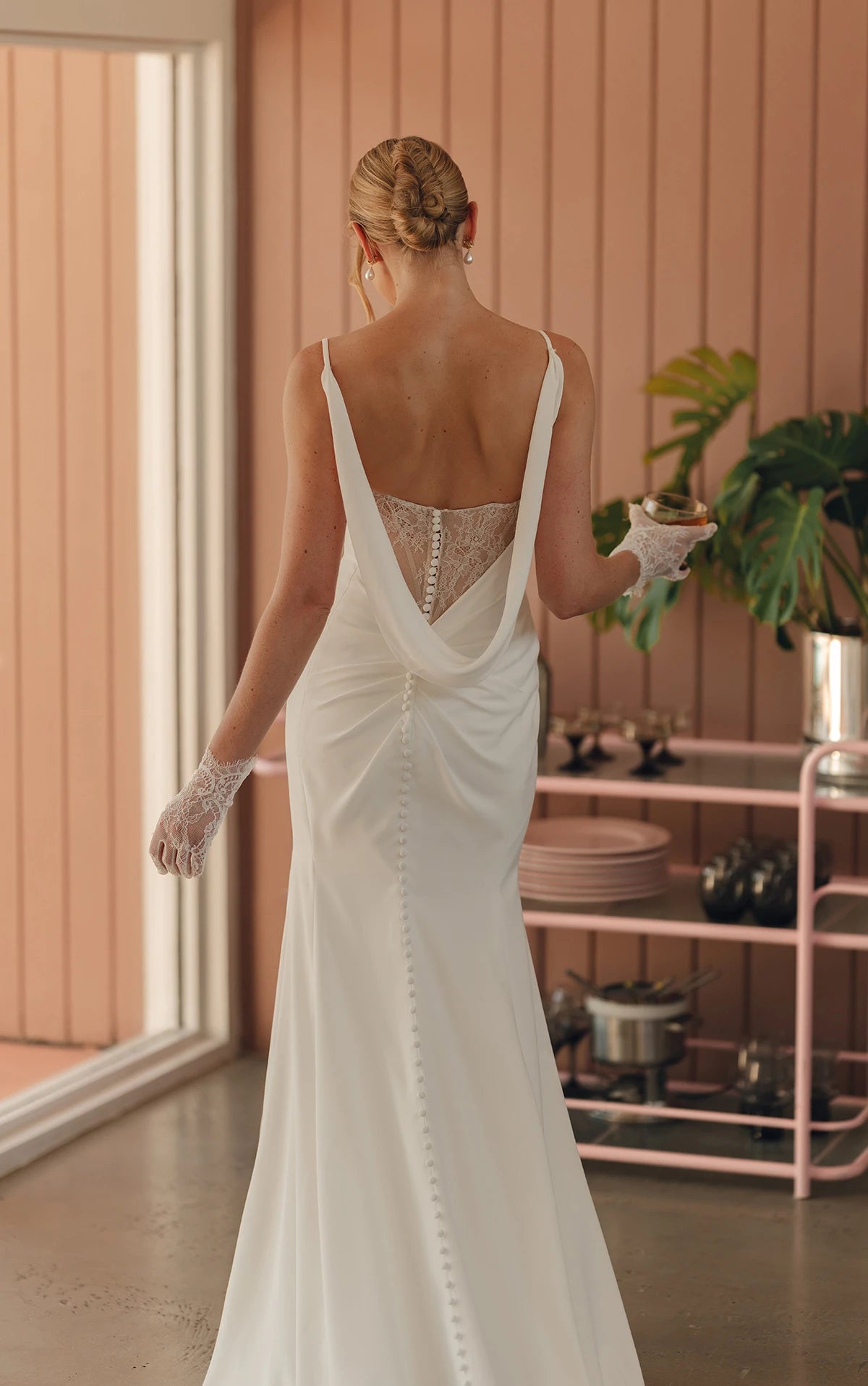 SY8224 - Sheath Wedding Dress with Spaghetti Straps and Detachable Cowl