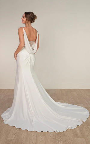 SY8224 - Sheath Wedding Dress with Spaghetti Straps and Detachable Cowl