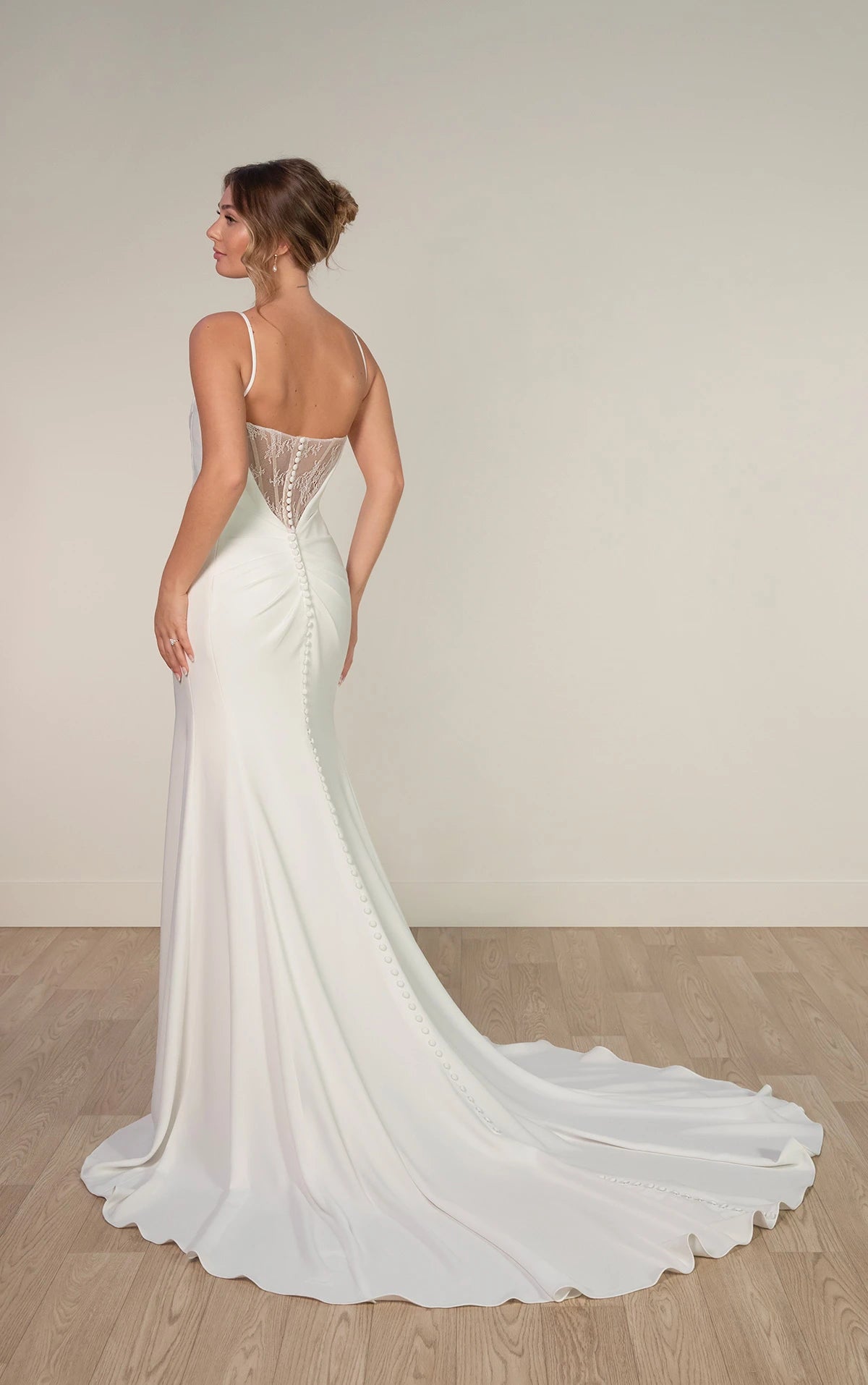 SY8224 - Sheath Wedding Dress with Spaghetti Straps and Detachable Cowl