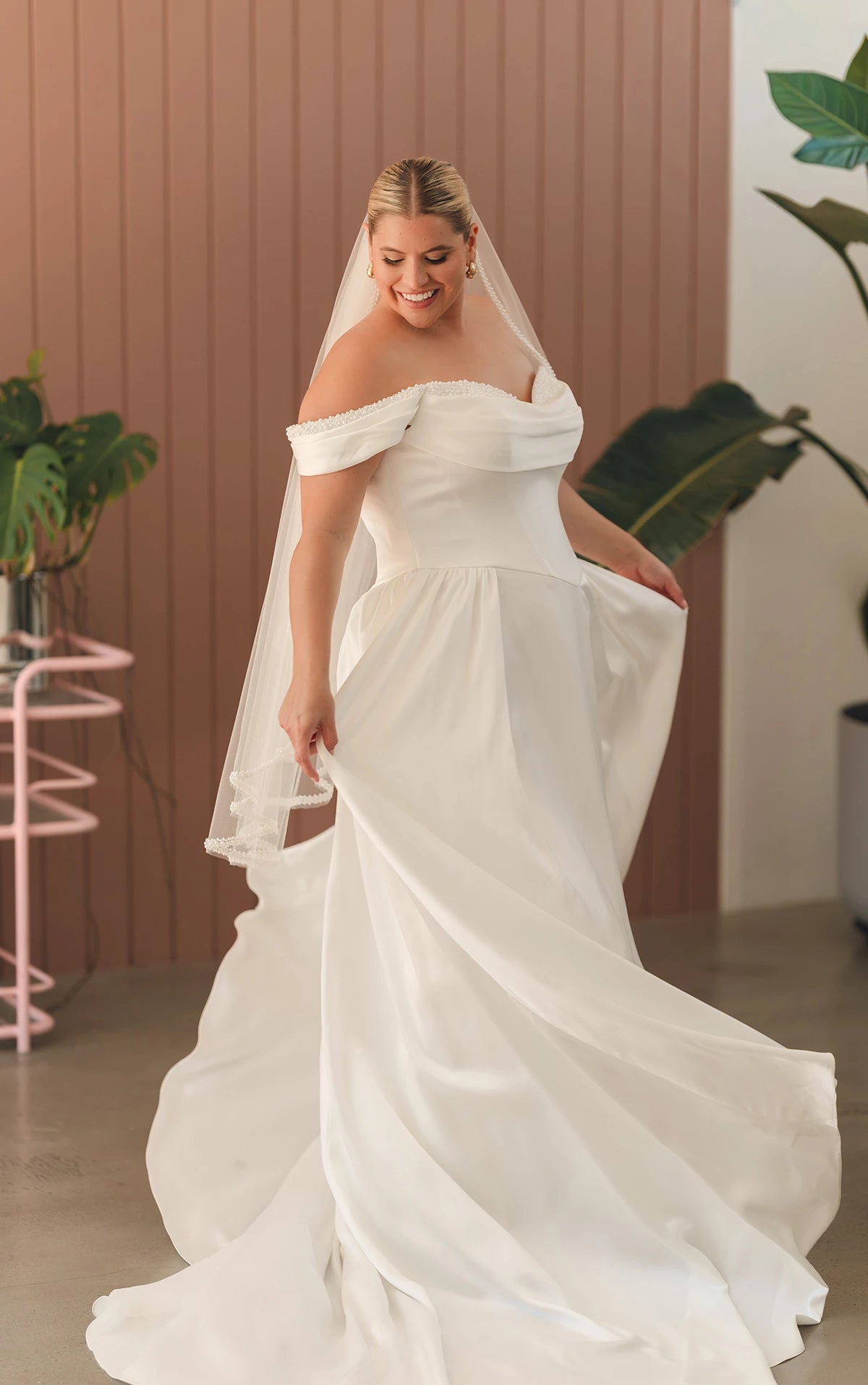 SY8236 - Satin A-Line Wedding Dress with Pearl Sweetheart Neckline