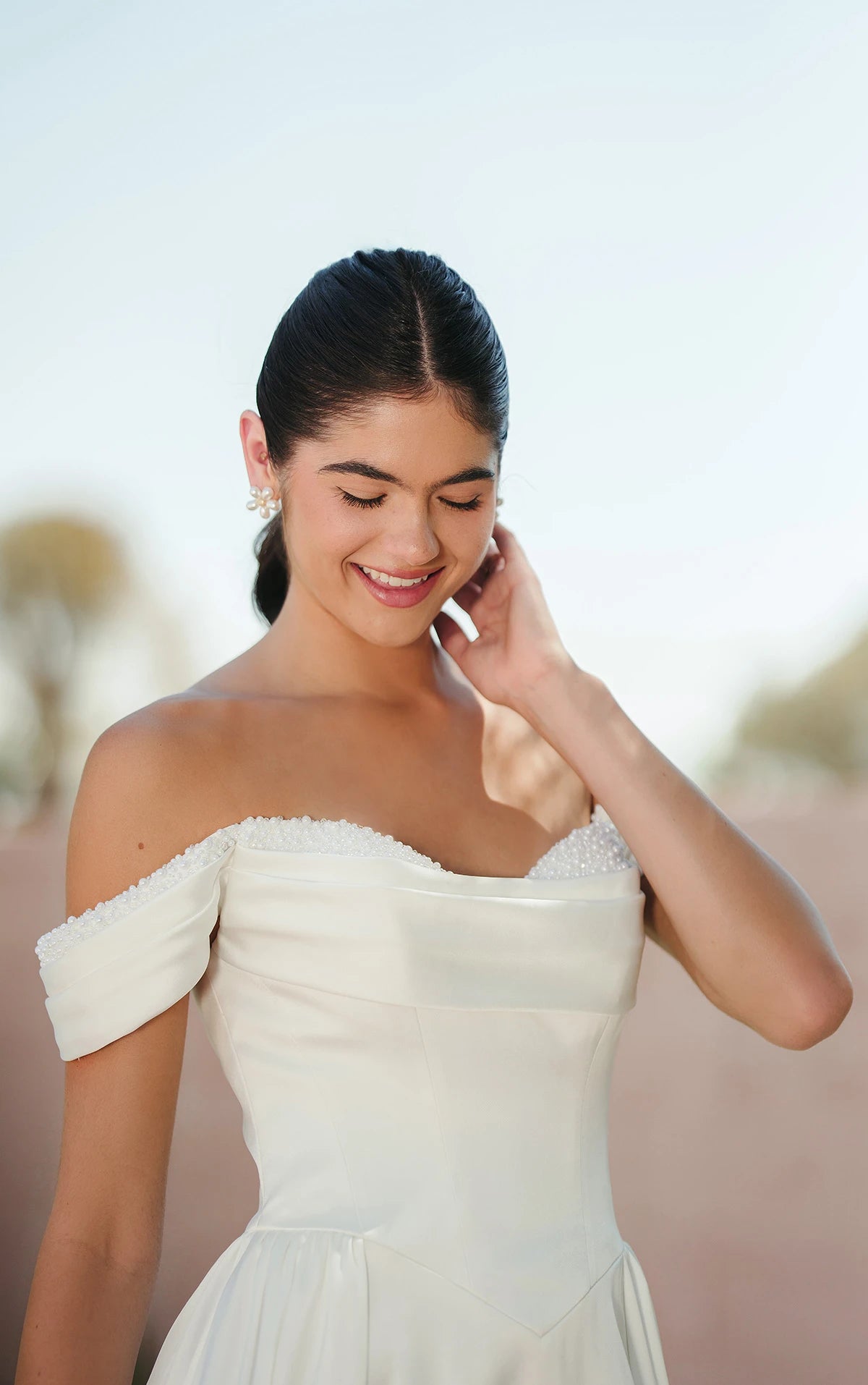 SY8236 - Satin A-Line Wedding Dress with Pearl Sweetheart Neckline