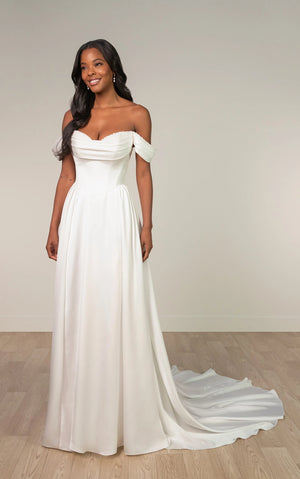 SY8236 - Satin A-Line Wedding Dress with Pearl Sweetheart Neckline