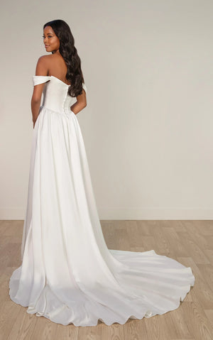 SY8236 - Satin A-Line Wedding Dress with Pearl Sweetheart Neckline
