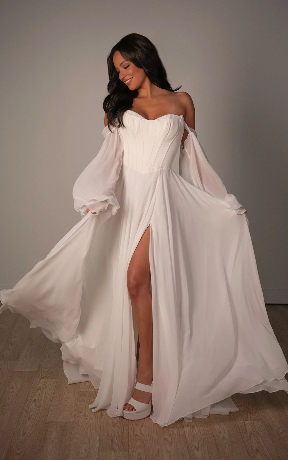 SY8244 - A-Line Wedding Dress with 3D Floral Appliqué Neckline