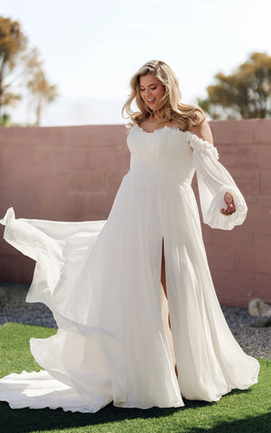 SY8244 - A-Line Wedding Dress with 3D Floral Appliqué Neckline